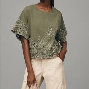 Anthropologie Olive Floral Lace Crop Top